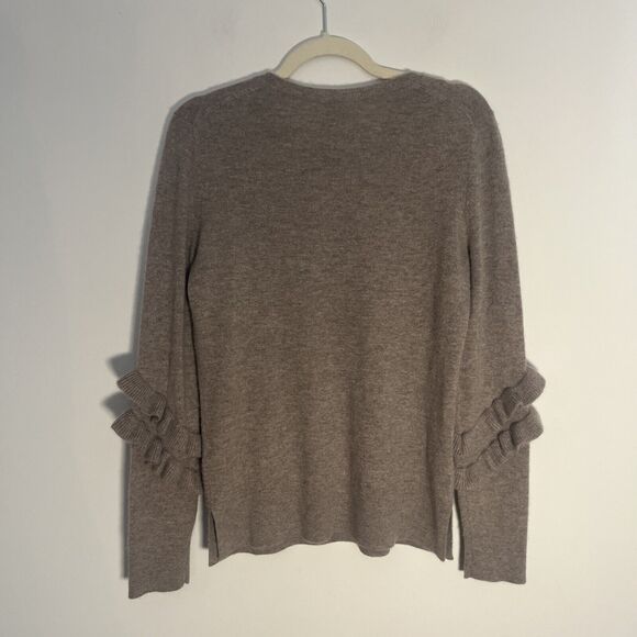Neiman Marcus Cashmere Collection Sweater Womens Size M Gray Ruffled Sleeve‎ - Picture 2 of 13